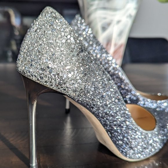 Jimmy Choo Romy 100 Navy Silver Ombre Glitter Stiletto Heels Pump EU 39.5 US 9.5 - Picture 2 of 13
